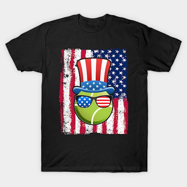 Tennis Ball American Flag 4th of July Funny Gift T-Shirt by DoFro